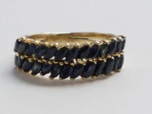 ANILLO DE DOBLE BANDA DE ZAFIRO EN FORMA DE MARQUESA ORO AMARILLO DE 14 QUILATES, TALLA 6,75 - Imagen 1 de 9