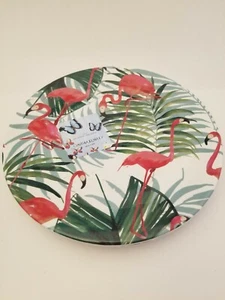 Cynthia Rowley Pink Flamingo Melamine Dinner Plates Tropical Palms Set of 4 - Picture 1 of 4