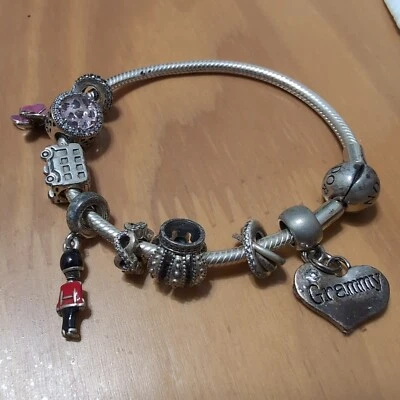 Pandora Authentic Sterling Silver 8 Charm Bracelet British Grammy theme - Image 1 of 3