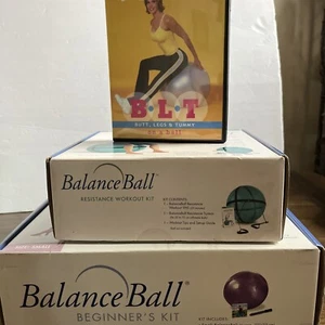 New GAIAM Balance Ball Lot DVD Beginner's Kit, Resistance Workout + Video Yoga - Picture 1 of 14