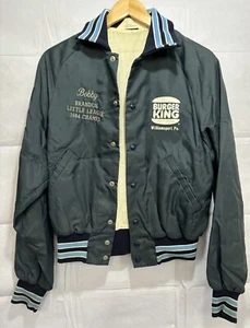 Satin Jacket Vintage Snap Varsity Blue Baseball Brandon Williamsport Burger King - Picture 1 of 8