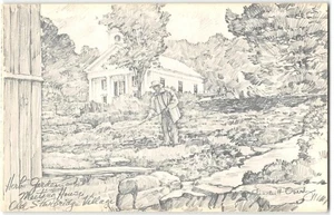 Jardín de hierbas y casa de reuniones OLD STURBRIDGE VILLAGE, MA postal firmada por artista - Imagen 1 de 2