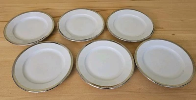 Plato de pastel Pillivuyt 6 piezas 20 cm blanco / platino, borde plateado, Apilco - Imagen 1 de 4