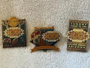 Vtg Lot Of 3 1996 SUPER BOWL XXX ARIZONA SUN DEVIL STADIUM COWBOYS STEELERS PINS - Picture 1 of 9