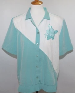 Suéter de Colección Alfred Dunner con Botones Blanco Azulado Floral Sedoso Hecho en EE. UU. Mujer M - Imagen 1 de 9
