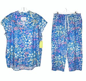 The Cat’s Pajamas Two Piece Set Short Sleeve Top Capri Pants Floral Women's XS