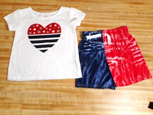 Baby Girls Outfits Hearts Shirts Shorts Patriotic Tops 2pc Set 18 mos - Picture 1 of 4