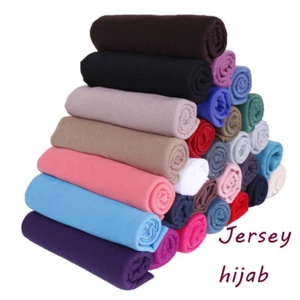 Women's Cotton Jersey Hijabs Scarf Shawls Solid Color Muslim Head Scarves Soft - Picture 1 of 45