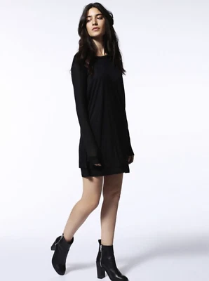 Vestido Diesel D-IND Negro Manga Larga Dobladillo en Capas Negro $178 Nuevo con Etiquetas Foto 1 de 4
