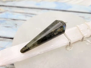 Natural Labradorite Pendulum with Bead, Smooth Round Pendulum / Healing Crystal - Picture 1 of 8