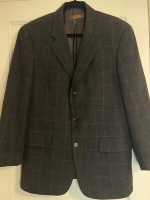 TASSO ELBA, BLAZER A CUADROS GRIS 3 BOTONES LANA CACHEMIR E.THOMAS HOMBRE 40R, NUEVO SIN ETIQUETAS Foto 1 de 4