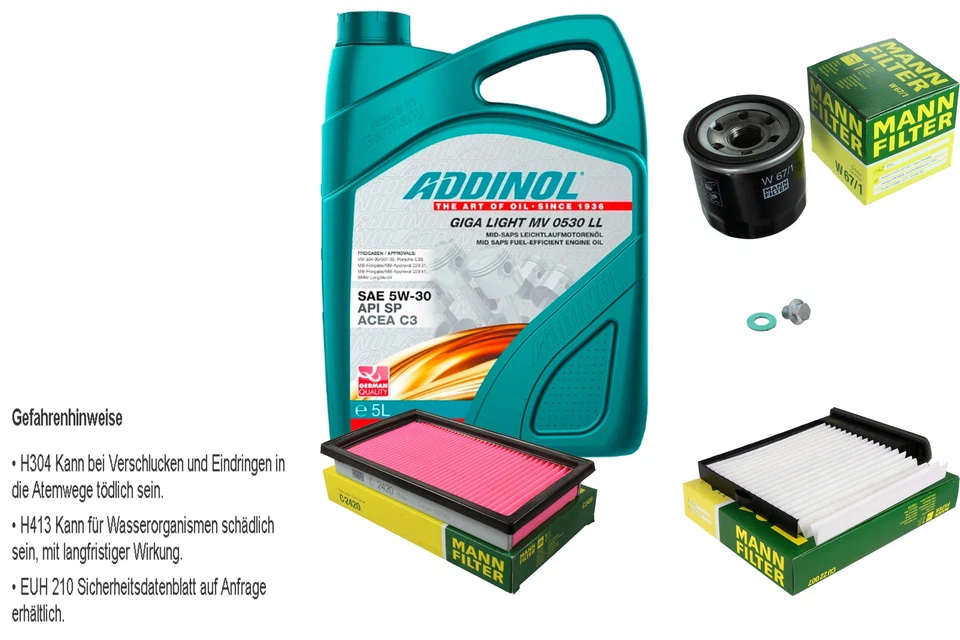 MANN Inspektionspaket 5L ADDINOL GIGA LIGHT MV 0530 LL 5W-30 für Nissan Tiida - Bild 1 von 1