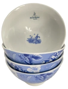Beatrix Potter Set of 4 Peter Rabbit 5.5” Blue Toile Ceramic Bunny Bowls - Picture 1 of 4