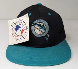 Vtg NWT Florida Marlins Snapback Hat Black & Teal Baseball Cap 90’s MLB New - Picture 1 of 10