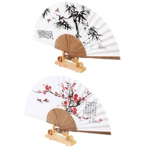 2Pcs Korean Paper Bamboo Folding Fan Korean Tradition Hand Fan - Picture 1 of 4