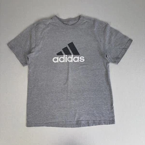 ADIDAS Print Logo Graphic Shirt Grey Adult Small Short Sleeve Cotton Spell out - Picture 1 of 7