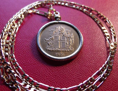 Islandia 1970 1 corona isla 18 kgf bisel colgante 24" oro relleno cadena de eslabones 3 mm Foto 1 de 3