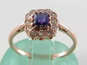 9CT 9K ROSE GOLD AMETHYST DIAMOND HALO CLUSTER ART DECO INS RING Size T - Picture 1 of 5