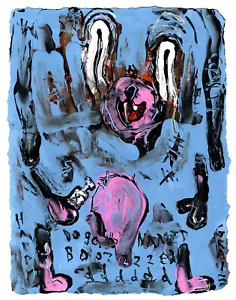 HAPPY GRAVE art PAINTING abstract surreal outsider "DOG SIP DRANK" - Picture 1 of 1