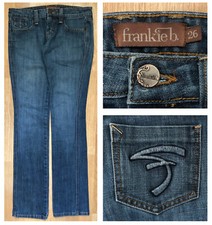 FRANKIE B Women's Embroidered Distressed Low Rise Med Wash Bootcut Jeans sz 26