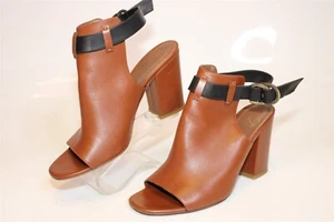 Delman Italy Made Womens 9 B Brown Leather Slingback Peep Toe Booties Heels - Picture 1 of 24