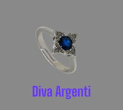 Anello donna Argento 925 zaffiro blu argento zirconi bianchi regolabile.  - Immagine 1 di 4