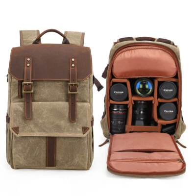 Vintage Canvas DSLR SLR Camera Backpack Bag Case Rucksack For Canon Nikon Sony - Image 1 of 4