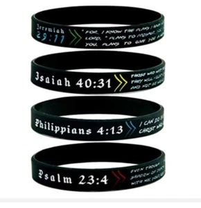 Christian Rubber Wristbands Scripture Religious Prayer Bracelet - 4 for 10 - Picture 1 of 2