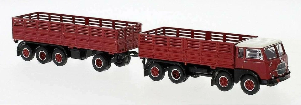 BREKINA 58413 Fiat 690 Millepiedi autocarro e rimorchio rosso/nero tetto bianco - Immagine 1 di 1