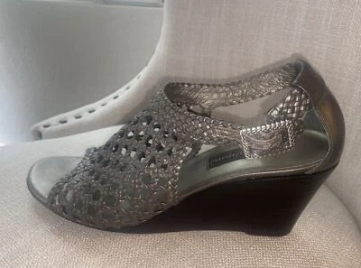 Brighton Zapatos Reino Bronce Tejido Cuero Sandalias Tacones de Cuña Punta Abierta Talla 10M Foto 1 de 4