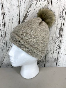 Madewell Faux Fur Pom Beanie Knit Hat Ashen Sand Wool Blend - Picture 1 of 6