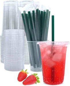 16 oz Clear Plastic Cups with Lids and Straws, 25 Sets - Picture 1 of 7