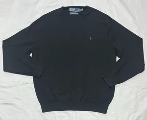 Polo Ralph Lauren Sweater Mens Extra Large Black V Neck Knit Pima Cotton Jumper - Picture 1 of 11