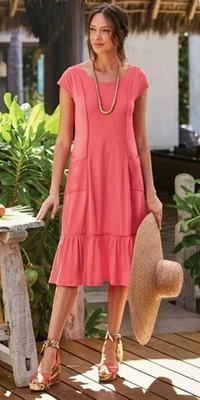 Nuevo con etiquetas Vestido Soft Surroundings Rapture Rose Fleuri Rosa Volantes Midi Tejido talla Mediano Foto 1 de 4
