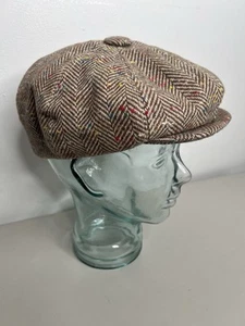 Vintage Young An Golf Hat Newsboy Cap Wool Tweed Brown Herringbone Size Large - Picture 1 of 10