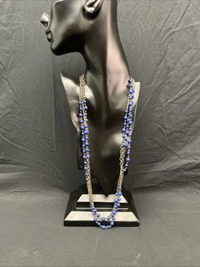 Vintage J. Crew Necklace Gold Tone And Blue 30" 3 Chains - Picture 1 of 9