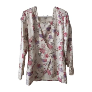 Top vintage Scott McClintock panna floreale manica a sbuffo pizzo vittoriano Camelot taglia 8 - Foto 1 di 5