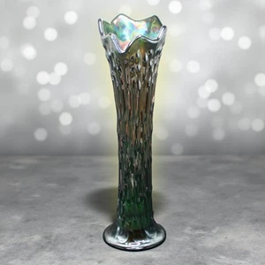Vaso Vintage Fenton Carnevale Vetro 12” Alto Docce Aprili Oscillante Verde Iridescente - Foto 1 di 4