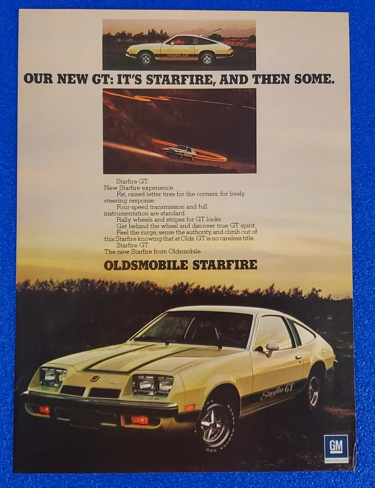1975 OLDSMOBILE STARFIRE GT 4-SPEED ORIGINAL COLOR PRINT AD FREE SHIPPING OLDS - Image 1 of 1