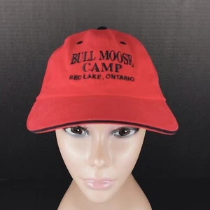 Bull Moose Camp Red Lake Ontario Canada Strapback Cap Hat Red Adjustable - Picture 1 of 9