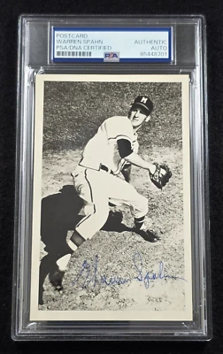 WARREN SPAHN Signed Real Photo Postcard-HALL OF FAME-MILWAUKEE BRAVES-PSA - Image 1 of 4