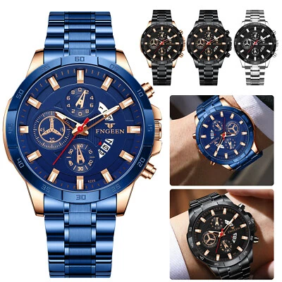 FNGEEN Waterproof Men Watch Classic Stainless Steel Quartz Analog Business 2024 - Image 1 of 4