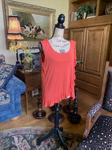 Bobeaux For Nordstrom Salmon Orange Sleeveless Blouse Ruffle Trim Jersey L 36” - Picture 1 of 12