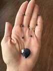 14k Yellow Gold Faceted Heart Dark Blue Sapphire Pendant & Beads Necklace