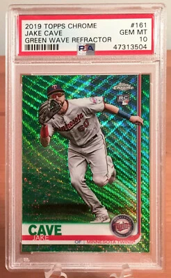2019 Topps Chrome Jake Cave Rookie RC Green Wave Refractor #'d /99 PSA 10 - Image 1 of 2