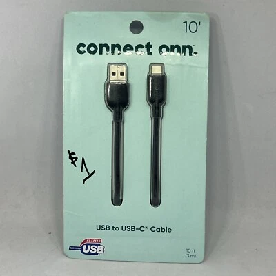 Onn. WIABLK100057871 USB to USB-C Cable, 10ft Black - Image 1 of 4