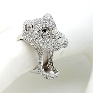 Neu Sterlingsilber 925 weißer Topas Tiger Hund Kopf offener Kiefer Bandring Größe 7 - Bild 1 von 11