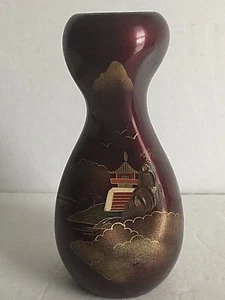 Vintage Royal WKS Gourd Shaped Burgundy Gold Vase Bottle Textured Japanese Scene - Picture 1 of 12