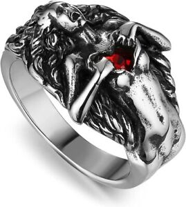 Stainless Steel Dark Gothic Vintage Red Love Cz Open Your Heart Personality Ring