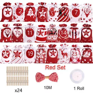 More details for 24x christmas diy advent calendar countdown numbers bag candy storage pouch